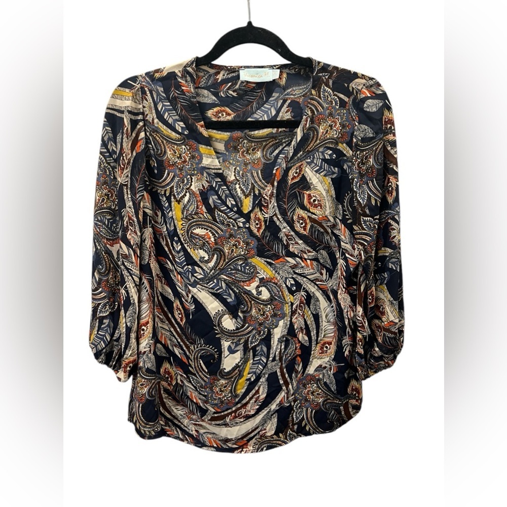 Veronica M. Multicolor leaf print V neck tunic size XS